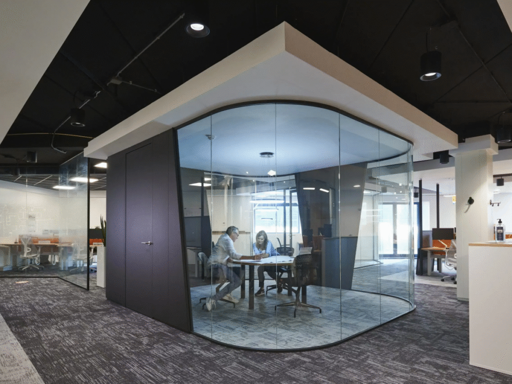 curved glass partitioning