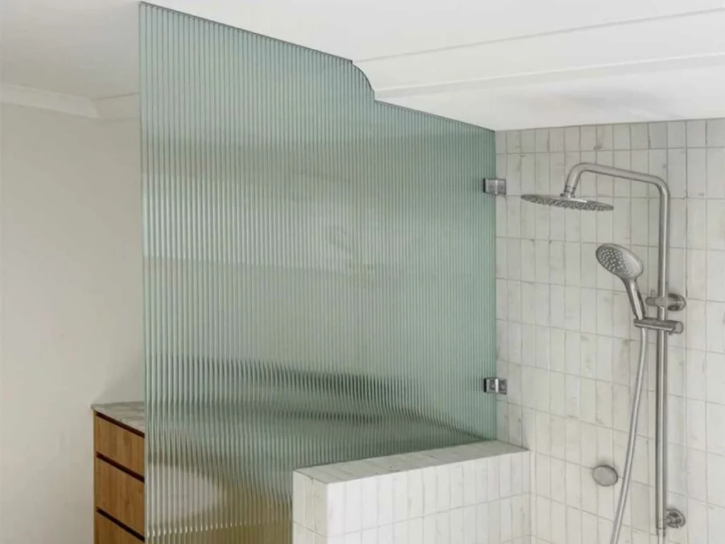 Fluted glass shower room wall project