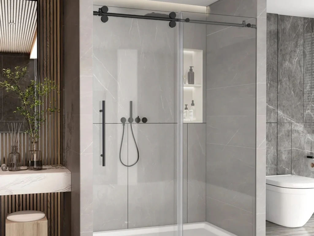 glass shower enclosure with half wall